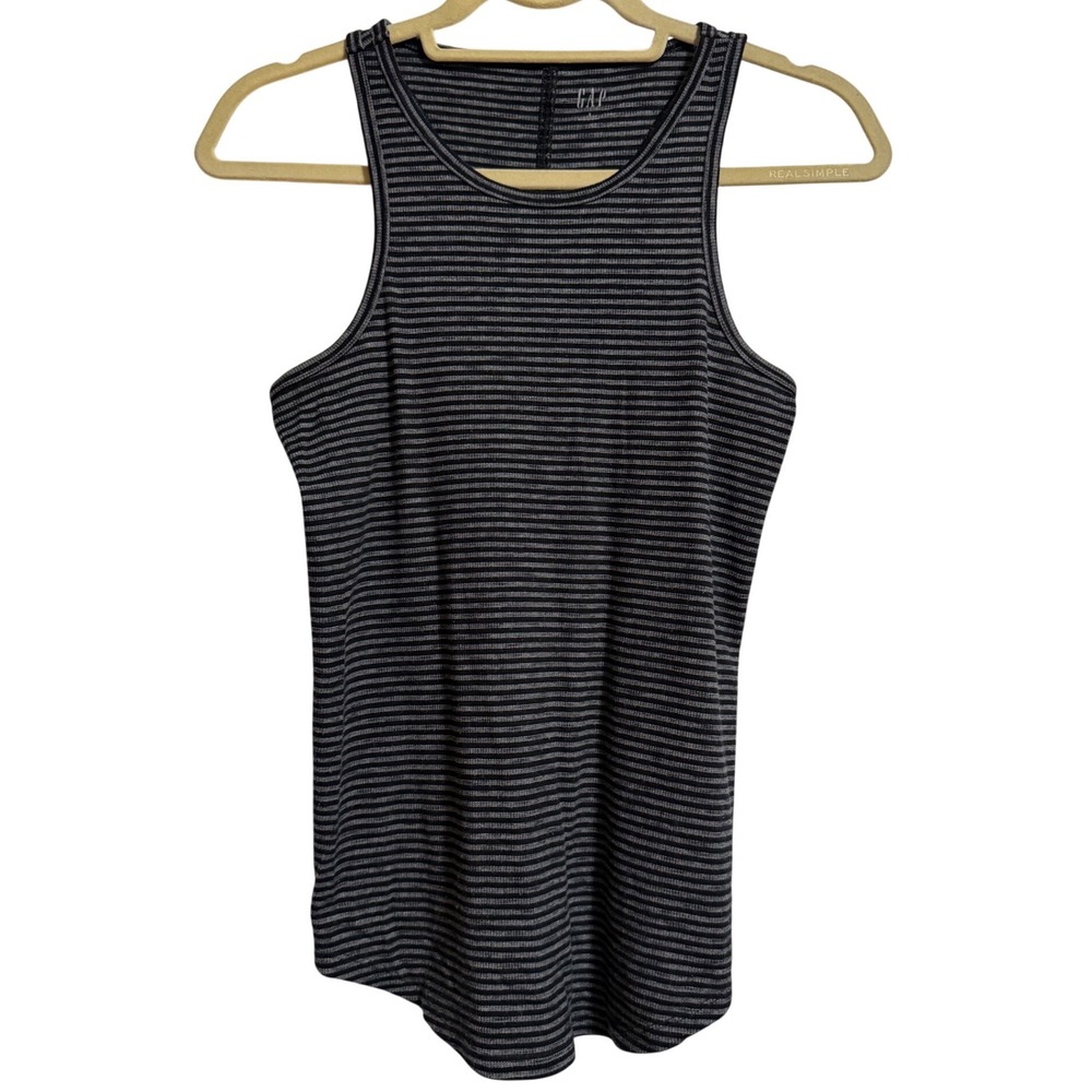 Gap Womens Striped Ribbed Racerback Tank Top Grey Black Sleeveless Small